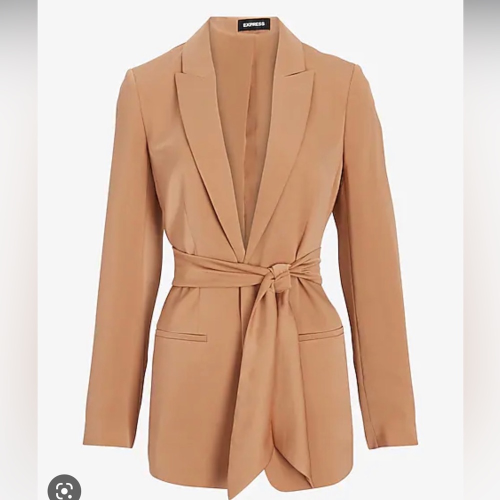 Express Satin Peak Lapel Tie Waist Blazer • Tan • XL